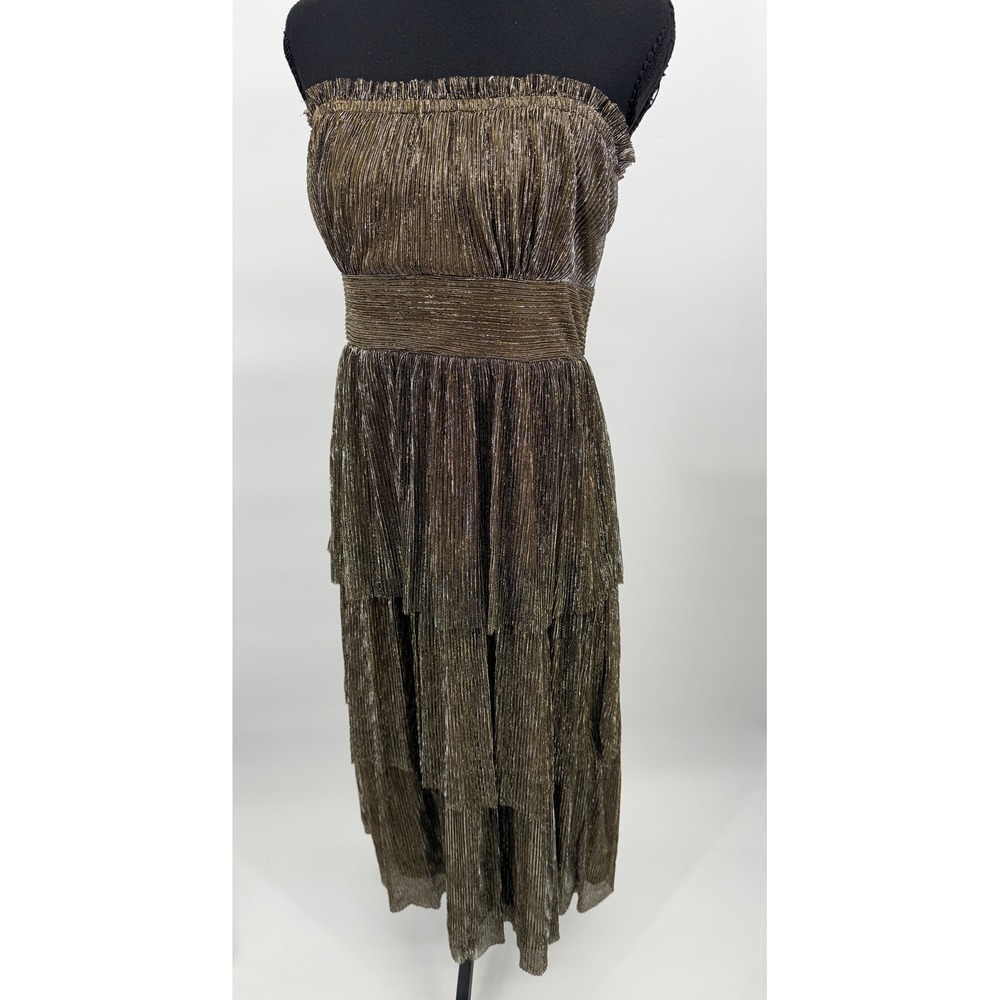 Lost + Wander Maxi Dress Womens Large Bronze Excellent Metallic Tiered Strapless